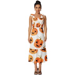 Orange Carved Pumpkins, Adoxali, Halloween Tie-strap Tiered Midi Chiffon Dress by kyorashop23