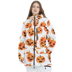 Orange Carved Pumpkins, Adoxali, Halloween Women s Multi Pockets Zip Ski And Snowboard Waterproof Breathable Jacket