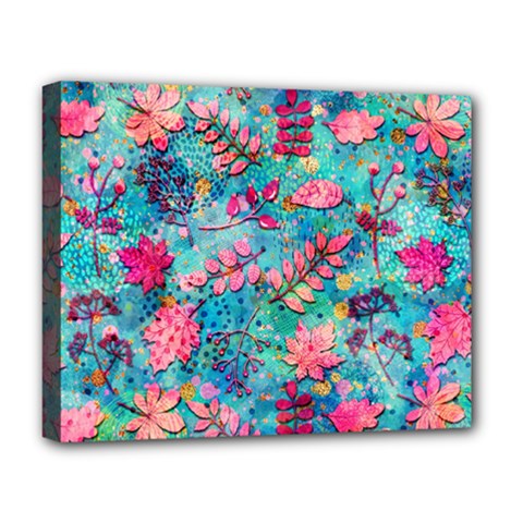 Pink On Blue Leaves Deluxe Canvas 20  X 16  (stretched)