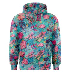 Pink On Blue Leaves Men s Core Hoodie