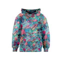 Pink On Blue Leaves Kids  Pullover Hoodie