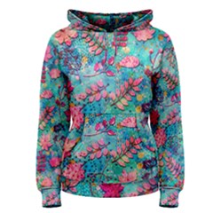 Pink On Blue Leaves Women s Pullover Hoodie