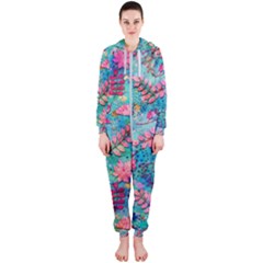 Pink On Blue Leaves Hooded Jumpsuit (ladies)