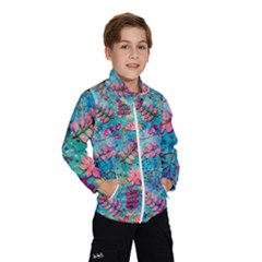 Pink On Blue Leaves Kids  Windbreaker