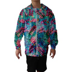 Pink On Blue Leaves Kids  Hooded Windbreaker