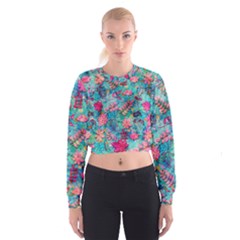 Pink On Blue Leaves Cropped Sweatshirt