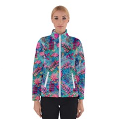 Pink On Blue Leaves Women s Bomber Jacket