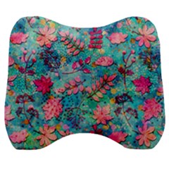 Pink On Blue Leaves Velour Head Support Cushion by kyorashop23