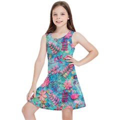 Pink On Blue Leaves Kids  Lightweight Sleeveless Dress by kyorashop23