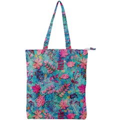 Pink On Blue Leaves Double Zip Up Tote Bag by kyorashop23