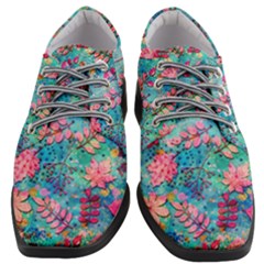 Pink On Blue Leaves Women Heeled Oxford Shoes by kyorashop23