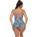 Pink On Blue Leaves Retro Full Coverage Swimsuit View4