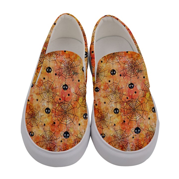 Spooky Spider Pattern, Adoxali, Halloween Women s Canvas Slip Ons