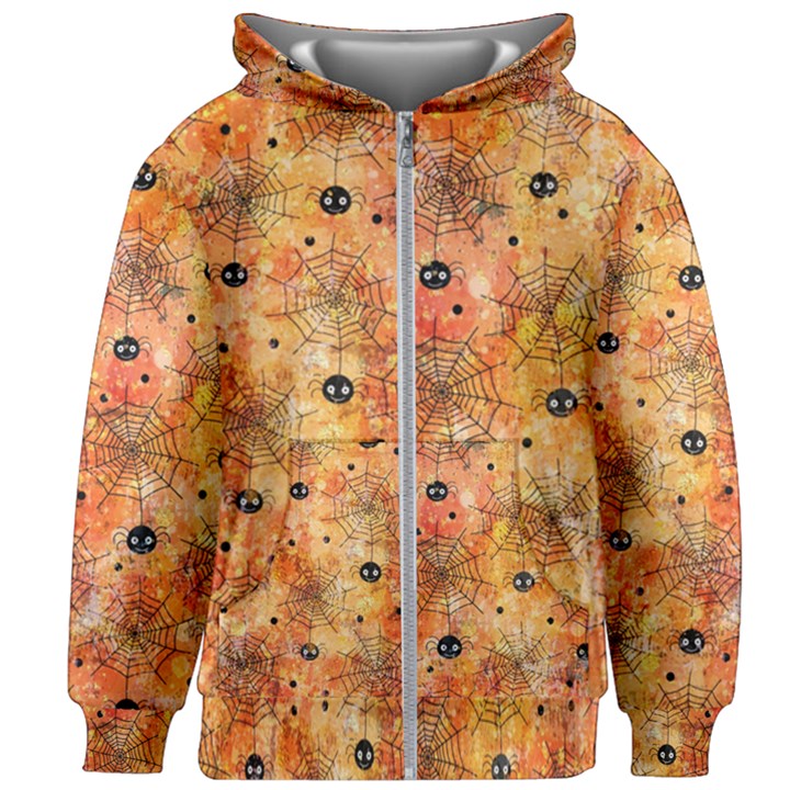 Spooky Spider Pattern, Adoxali, Halloween Kids  Zipper Hoodie Without Drawstring