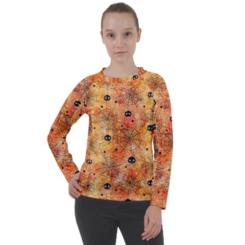 Spooky Spider Pattern, Adoxali, Halloween Women s Long Sleeve Raglan T-shirt by kyorashop23