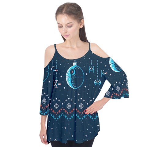 Star Wars Xmas, Star Wars, Christmas, Ugly Sweater Flutter Sleeve T-shirt by kyorashop23