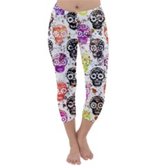 Sugar Skulls - Floral Capri Winter Leggings 