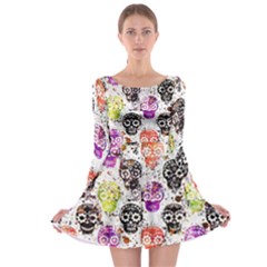 Sugar Skulls - Floral Long Sleeve Skater Dress by kyorashop23