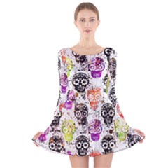 Sugar Skulls - Floral Long Sleeve Velvet Skater Dress