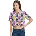 Sugar Skulls - Floral Women s Round Neck Short Sleeve Crop Top View2