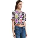 Sugar Skulls - Floral Women s Round Neck Short Sleeve Crop Top View3