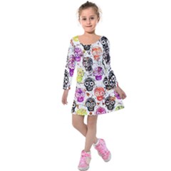 Sugar Skulls - Floral Kids  Long Sleeve Velvet Dress