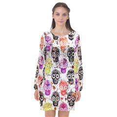 Sugar Skulls - Floral Long Sleeve Chiffon Shift Dress  by kyorashop23