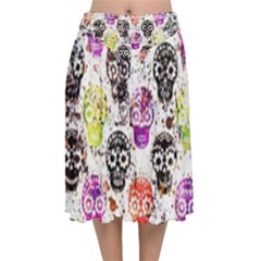 Sugar Skulls - Floral Velvet Flared Midi Skirt