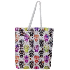 Sugar Skulls - Floral Full Print Rope Handle Tote (large) by kyorashop23