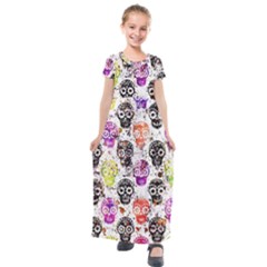 Sugar Skulls - Floral Kids  Short Sleeve Maxi Dress by kyorashop23