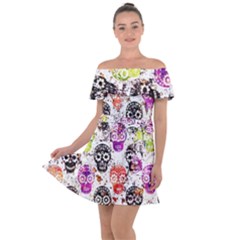 Sugar Skulls - Floral Off Shoulder Velour Dress by kyorashop23