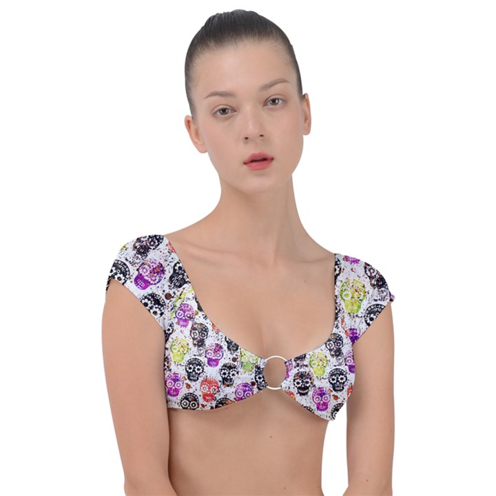 Sugar Skulls - Floral Cap Sleeve Ring Bikini Top