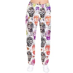 Sugar Skulls - Floral Women Velvet Drawstring Pants