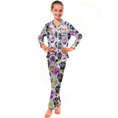 Sugar Skulls - Floral Kids  Satin Long Sleeve Pajamas Set by kyorashop23