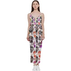 Sugar Skulls - Floral V-neck Camisole Jumpsuit by kyorashop23