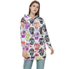 Sugar Skulls - Floral Women s Long Oversized Pullover Hoodie