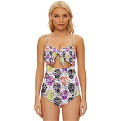 Sugar Skulls - Floral Knot Front One-piece Swimsuit by kyorashop23