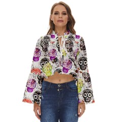 Sugar Skulls - Floral Boho Long Bell Sleeve Top