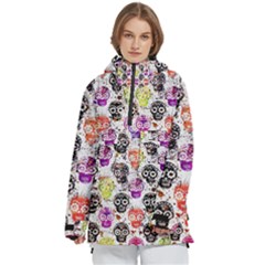 Sugar Skulls - Floral Women s Pullover Zip Ski And Snowboard Waterproof Breathable Jacket by kyorashop23