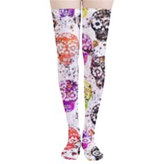 Sugar Skulls - Floral Thigh High Stockings