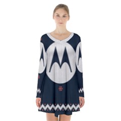 Ugly Sweater Moto, Motorola, Long Sleeve Velvet V-neck Dress