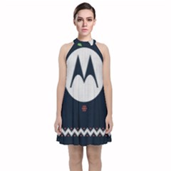 Ugly Sweater Moto, Motorola, Velvet Halter Neckline Dress 