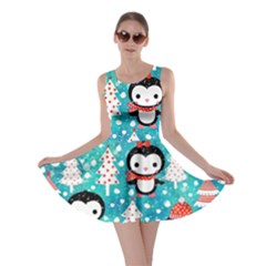 Blue Penguin Pattern, Adoxali, Christmas, Cute Skater Dress