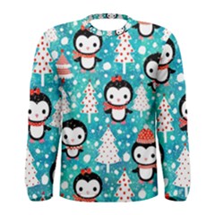 Blue Penguin Pattern, Adoxali, Christmas, Cute Men s Long Sleeve T-shirt