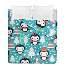 Blue Penguin Pattern, Adoxali, Christmas, Cute Duvet Cover Double Side (Full/ Double Size)