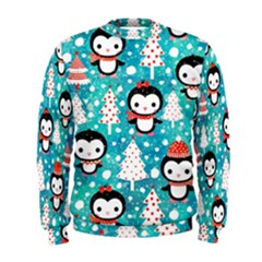 Blue Penguin Pattern, Adoxali, Christmas, Cute Men s Sweatshirt