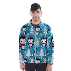 Blue Penguin Pattern, Adoxali, Christmas, Cute Men s Windbreaker