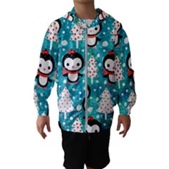 Blue Penguin Pattern, Adoxali, Christmas, Cute Kids  Hooded Windbreaker