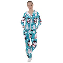 Blue Penguin Pattern, Adoxali, Christmas, Cute Women s Tracksuit