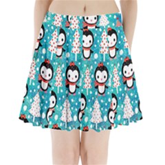 Blue Penguin Pattern, Adoxali, Christmas, Cute Pleated Mini Skirt by kyorashop23